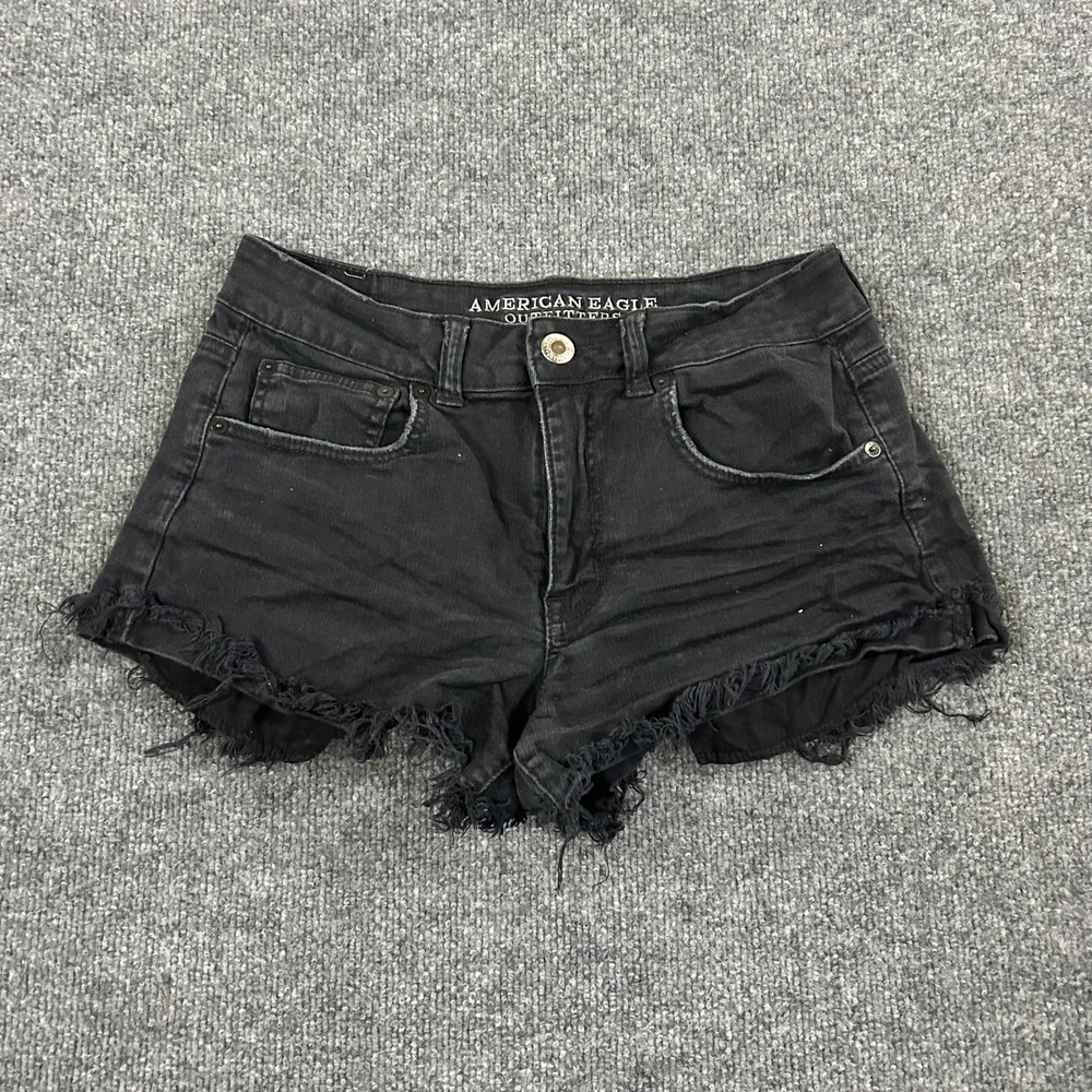 American Eagle Shorts Womens Size 8 Black Denim Raw Hem Frayed Distressed Casual